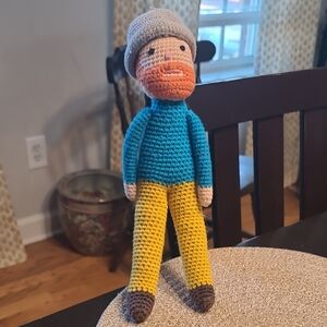 Vincent Van Gogh Crochet Doll with Blue Shirt and Yellow Pants